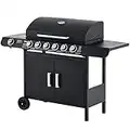 Outsunny Gasgrill BBQ Grillwagen mit 6 Brennern 1 Seitenbrenner Schrank Multifunktion Metall Schwarz 135 x 50 x 100 cm