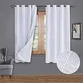 Rose Home Fashion 100% Blackout Curtains, Primitive Linen Look White Blackout Curtains& Blackout Thermal Insulated Liner, Curtains for Living Room/Bedroom,Burlap Curtains-2 Panels, 50x63 White