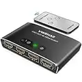 HDMI Switch 3 in 1 Out 4K UHD HDMI Switcher Splitter, Automatic Switch with Remote Metal HDMI Switch Box Hub Support 4K 30Hz 3D 1080P HDCP1.4 for PS5 PS4 Xbox DVD Player Fire Stick Apple TV PC