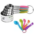 ipow 2 in1 5 misurini di tazze e 5 misurini cucchiai Cup Misurino Cucchiaio Dosatore in acciaio inox americano con Manici Antiscivolo per cucina cottura per misurare gli ingredienti