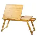 ZHU CHUANG Multifunctional Lap Desk Breakfast Serving Bed Tray Sofa Tray with Foldable Legs Natural Color 100% Solid Bamboo (Height Adjustable Legs)