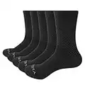 YUEDGE Women's Golf Tennis Training Sports Socks Moisture Wicking Breathable Black Cotton Cushioned Crew Socks For Ladies 5-8, 5 Pairs