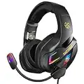 Tatybo Cuffie Gaming Per PS4 PS5 Xbox One, Cuffie con Microfono Cancellazione del Rumore, Stereo Bass Deep LED RGB (Black)