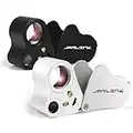 JARLINK 2 Pack 30X 60X Illuminated Jewelers Eye Loupe Magnifier, Foldable Jewelry Magnifiers with Bright LED Light for Gems, Jewelry, Coins, Stamps, etc (White & Black)