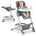 Hauck Baby Hochstuhl Grow Up mit Liegefunktion ab Geburt - Babystuhl mit Tisch, Rollen, klappbar, mitwachsend und höhenverstellbar - Grau Melange