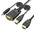 BENFEI Cable HDMI a VGA con audio, Chapado en Oro, Macho a Macho para Ordenador, portátil, PC, Monitor, proyector, HDTV, Chromebook, Raspberry Pi, Roku, Xbox y más, Color Negro