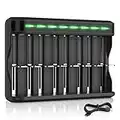 BONAI Caricabatterie Universale Pile Ricaricabili AAA AA SC C D Ni-MH Ni-CD, USB Carica Rapida, LED Display Caricatore con 8 Slot Indipendente Caricabatterie per Batterie Rechargeable