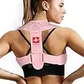 POHL SCHMITT Posture Corrector for Women and Men with Adjustable Back Straightener, Back Brace for Posture - Prevent and Relief Neck, Body Alignment Improvement & Support - Back & Shoulder Pain, Pink