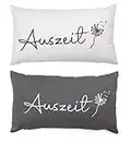 Bada Bing 2er Set Kissen Auszeit - Hochwertige Dekokissen mit zeitlosem Design - Sofakissen Grau/Weiß in 30 x 50 cm - Schriftzug Couchkissen Geschenk Partnergeschenk Trend