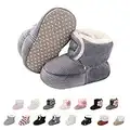 Baby Neugeborene Fleece Bootie, Winter Warme rutschfeste Weiche Sohle Winterschuhe Sock Schuhe Niedlich Einstellbar Krabbelschuhe Prewalker Stiefel für Mädchen Jungen Kleinkind Gr.0-18 Monate Grau