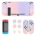 DLseego Ensemble de Protection, Compatible avec la Nintendo Switch Couverture avec Coque Rigide en PC + 2 Protecteurs D'écran + 6 Capuchons de Poignées de Pouce, Dégradé Rose Violet