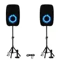 Acoustic Audio AA15LBS Powered 2000W 15" Bluetooth Flashing LED Speakers with Mics and Stands