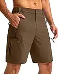 Pudolla Men's Hiking Cargo Shorts 9" Lightweight Outdoor Work Shorts for Men Travel Golf Camping Casual with 5 Zipper Pockets, Brown, Large