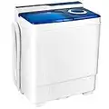 Giantex Washing Machine Semi-automatic, Twin Tub Washer with Spin Dryer, 26lbs Capacity, Built-in Drain Pump, Portable Laundry Washer, Compact Washing Machine for Apartment, Dorm and RV’s (White+Blue)