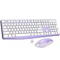 Wireless Mouse & Keyboard Combo, 2.4 GHz Full-Sized Keyboard and Mouse with USB Receiver, 3 Level DPI Adjustable Wireless Mouse for Windows, Mac OS Desktop/Laptop/PC, Purple