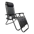 REQUISITE NEEDS Zero Gravity Chair Heavy Duty Textoline Outdoor & Garden Sunloungers Reclining, Folding Chair, Relaxer Chairs with Cup Holder and Headrest Pillow (1, BLACK)