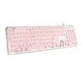 LANGTU Computer Keyboard, Backlit LED Pink Keyboard for Office, All-Metal Panel USB Wired Membrane Keyboard, 25 Keys Anti-ghosting Laptop Keyboard 104 Keys