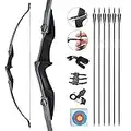 D&Q Recurve Bow and Arrow Archery Set for Adult Junior Beginner Outdoor Training Target Practice Toy 30 40Lbs Takedown Bow Kit with Arrows Target Faces Left Right Hand (40lbs)