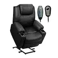 POWERSTONE Power Lift Recliner Chair for Elderly with 8 Positions Massage & Heating Electric Lift Chair Ergonomic Lounge Chair Sofa with 2 Cup Holders Side Pockets USB Ports Remote Control Black