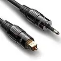 FosPower (3 Feet) 24K Gold Plated Toslink to Mini Toslink Digital Optical S/PDIF Audio Cable with Metal Connectors & Strain-Relief PVC Jacket