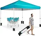 Yuego 10x10 Pop Up Canopy Easy Setup Tents Instant Portable Outdoor Ez Up Heavy Duty Commercial Gazebo Outside Camping Canopy with Wheeled Carry Bag and 4 Sandbags (Blue)