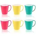 COM-FOUR® 6x tazas de café con asas - vasos de plástico reutilizables - vasos de plástico de colores vivos - tetera irrompible (06 piezas - 350ml - Verde/Amarillo/Rosa)