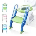 Potty Training Toilet Seat with Step Stool Ladder for Kids Children Baby Toddler Toilet Training Seat Chair with Soft Cushion Sturdy and Non-Slip Wide Steps for Girls and Boys (Blue Green)