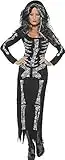 Smiffys Adult Women's Skeleton Costume, Long Sleeved Tube Dress, Legends of Evil, Halloween, Size: 12-14, 38873