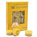 TELOSMA Velas de té de cera de abeja natural, 12 unidades, vela orgánica, aroma natural, sin humo, combustión limpia