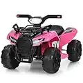 Costzon Kids ATV, 6V Battery Powered Electric Vehicle w/LED Light, Horn, Music, Storage Box, Wear-Resistant Wheels, USB, MP3, Ride on Car 4 Wheeler Quad for Toddler Boys & Girls 18-36 Months (Pink)