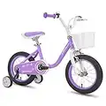 JOYSTAR Flower 16" Kids Bike with Basket, Hand Brake & Training Wheels for 4 5 6 Years Girls, Toddler Bicycle Purple