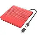 LPUNCD Lecteur DVD/CD Externe, USB 3.0 & Type-C Portable DVD Graveur, CD/DVD +/-RW ROM DVD Drive, iMac, MacBook Air/Pro, Compatible avec Win11/10/8/7/XP/Linux/Vista/MacOS, Rouge