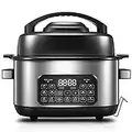 Slow Cooker, 12 in 1 Programmable Slow Cooker & Air Fryer Combo, 6.5 Quart Oval Ceramic Insert with Dual Lids & Fry Basket, 24H Delay Start | Adjustable Temp & Time | Digital Countdown Timer