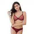 Varsbaby Women See-Through Lace Transparent Everyday Bra (V279TS, 36C, Red)