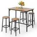 Qsun Kitchen Dining Table Set with 4 Chairs for 4, Counter Height Bar Table and Chairs Set for Dining Room, Breakfast Nook and Home Bar (Rustic Brown)