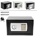 Small Digital Safe, High Security Home Safe Steel Construction, Fireproof Safe, Electronic Password Safe Cabinet with Code & Key for Home, Value Safes for Extra Security, 23x17x17cm(LxWxD), Black