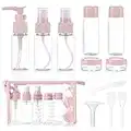 Bouteille de Voyage Cosmetique, XiYee 10 Pcs Bouteilles Vide Voyage, Flacon Spray de Voyage Transparent pour Liquides, Kit Voyage Avion pour Cosmétiques, Shampoing, Gel Douche, Crème (Pink)