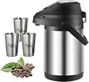 PARACITY Cafetière Pompe Carafe avec 3 Tasses, Thermos à Café en Acier Inoxydable pour, Carafe à Pompe 3 litres Thermos Carafe, Pompe Thermos Carafe