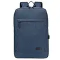 VASCHY Mochila Portatil Hombre, Mochila Ordenador Portatil 17 Pulgadas con Puerto de Carga USB Mochila para el Laptop Compacta Ligera Impermeable para Universidad Oficina Trabajo Negocio, Azul