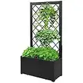 Playinyard Metal Planter Box with Trellis, 48 Inch Height Raised Garden Bed with Trellis for Climbing Plants, Lattice and Flower for Patio Garden Indoor Outdoor