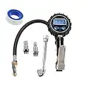 JZK Digital Tire Pressure Gauge with LCD Display, car Tire Pressure Tester 200PSI with Rubber Hose and Quick Connect Coupler, air compressor tyre inflator attachment