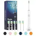 7am2m Sonic Electric Toothbrush with 6 Brush Heads for Adults and Kids, Wireless Fast Charge, One Charge for 60 Days,5 Modes with 2 Minutes Built in Smart Timer, Electric Toothbrushes(White)