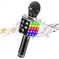 Saponhonix Karaoke Micrófono, Bluetooth Karaoke Micrófono Inalámbrico con Grabación, Bailando Luces LED Micrófono Inalámbrico para Adultos y Niños, Máquina de Karaoke Niños Portátil (Negro)