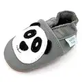 Dotty Fish Scarpine in Pelle Prima Infanzia. Scarpe Bimbi per Primi Passi con Suola Scamosciata. Grigio con Panda Nero e Bianco. 12-18 Mesi (21 EU)