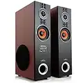 beFree Sound 2.1 Channel Powered Bluetooth Dual Wood Tower Speakers with Optical Input,Brown,BFS-Tower Speaker