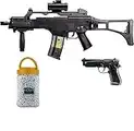 G8DS Set: HK Heckler & Koch G36 C AEG ELEKTRISCH Softair Gewehr + Softair Pistole Beretta 90 Two Federdruck Premium Bio BB Softairkugeln weiß 6mm 0,20g 5000 BBS