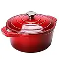 Puricon Horno Holandés Hierro Fundido Esmaltado 26 cm / 5,2 litros, Olla Antiadherente Anticorrosiva Esmalte con Tapa Redonda -Rojo