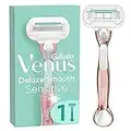 Gillette Venus Deluxe Smooth Sensitive Rasierer Damen, Damenrasierer + 1 Rasierklinge mit 5-fach Klinge, RoseGold, Frauen Geschenk