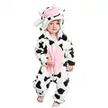 MICHLEY Unisex Baby Hooded Romper Autumn Winter Animal Flannel Jumpsuits Infant Toddler Costume nainiu, Cow, Size 80 (age: 6-12Months)