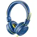 POWMEE M1 Kids Headphones Wired Headphone for Kids,Foldable Adjustable Stereo Tangle-Free,3.5MM Jack Wire Cord On-Ear Headphone for Children (Blue)